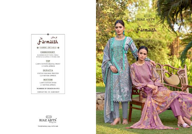 Riaz arts bin saeed farmaish 2 brand cotton dress materials wholesale